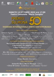 50° PREMIO SULMONA – RASSEGNA INTERNAZIONALE DI ARTE CONTEMPORANEA, CERIMONIA DI APERTURA SABATO 14 OTTOBRE